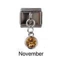 Detailed shot of November birthstone charm with amber gem for modular link bracelet - November Yellow Birthstone - Silver Base