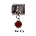 Italian charm link with January birthstone pendant in stainless steel for DIY bracelets - January Red Birthstone - Silver Base