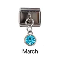 Italian charm link with March birthstone blue rhinestone in stainless steel - March Blue Birthstone - Silver Base