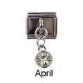 Italian modular charm bracelet link with April birthstone dangle in silver steel - April Clear Birthstone - Silver Base