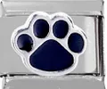 304 stainless steel Italian charm featuring a dark blue enamel puppy paw print - Deep Blue Paw Print Style (00008-18)