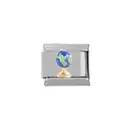 Maglia per bracciale italiano con mappamondo smaltato su base in acciaio inox - Decorazione Mappamondo In Miniatura (000012-11)