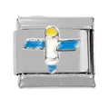 Italian style stainless steel charm with blue and yellow cross enamel for DIY bracelets - Cross Geometric Pattern (000025-9)