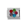 Italian charm link with colorful rhinestone flower on silver stainless steel base - Multicolor Rhinestone Five Petal Flower (000010-3)