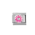Pink enamel flower modular charm with crystal inlay for stainless steel bracelets - Pink Enamel Flower with White Stone (000010-7)