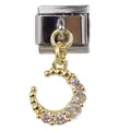 Italienisches Modul-Armbandelement mit goldenem Halbmond und glänzenden Zirkonia-Steinen - Goldene Sichelmond mit Zirkonia (000038-7)