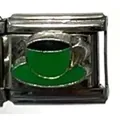 Eslabón de pulsera italiana de acero inoxidable 304 con diseño de taza de café verde - Estilo de Taza de Café Verde (00004-8)
