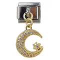 Italienisches Modul-Armbandelement mit goldenem Halbmond und Stern mit Zirkonia-Steinen - Stern und Mond Mix mit Zirkonia (000038-8)