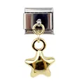 Italian style stainless steel link charm with a 3D gold star pendant for DIY bracelets - Gold Pentagram Style (000062-1)