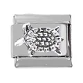304 stainless steel Italian charm bracelet link with textured silver turtle charm design - Silver 3D Turtle Style (00005-7)