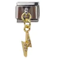 Italienischer Edelstahl-Charm mit goldenem Blitz-Anhänger und funkelnden Zirkonia-Steinen - Goldener Blitz Anhänger mit Zirkonia (000038-9)