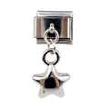 Italian style modular charm bracelet accessory with a polished silver five-point star pendant - Silver Pentagram Style (000062-2)