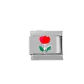 Italian charm link in stainless steel with red tulip flower and green leaf enamel detail - Red Tulip Flower Pattern (000010-17)