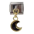 Italienisches Modul-Armband aus Edelstahl mit goldenem und schwarzem Mond-Anhänger - Schwarzer Emaille-Mond Gesicht (000038-10)