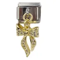 Italienischer Modular-Charm mit goldenem Schleifen-Anhänger und glitzernden Zirkonia - Goldene Mikro-Pavé Schleife (000038-11)