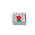 Italian style stainless steel bracelet link with red and green enamel flower charm - Red and Green Bicolor Flower (000010-21)