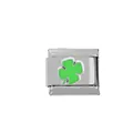 Italian style silver stainless steel link charm with a green enamel four-leaf clover - Green Four-Leaf Clover Pattern (000010-22)