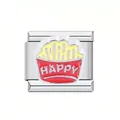 Eslabón charm italiano de acero inoxidable con patatas esmaltadas y texto Happy - Estilo de Patatas Fritas (00004-24)