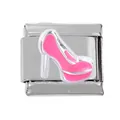 Italian charm for link bracelet featuring a pink high heel on a steel base - Bright Pink High Heels Theme (000026-5)