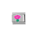 Italian charm stainless steel link with pink flower and Thank You inscription - Pink Flower Printed English (000010-24)