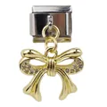 Italienisches Modul-Armband-Element im Gold-Schleifen-Design mit Kristallen - 3D Zirkonia Schleife (000038-14)