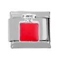 Italian charm bracelet link in stainless steel with a red perfume bottle pendant - Red Perfume Bottle Fashion Theme (000026-6)