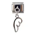 Polished stainless steel Italian link charm with a hollow wing pendant for DIY bracelets - Silver Hollow Wing Style (000062-10)