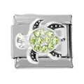 Italian charm bracelet link with silver turtle motif and green rhinestones - Light Green Rhinestone Turtle Style (00005-23)
