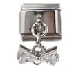 Italian style silver charm bracelet link featuring a polished wing and bow pendant with crystals - Bowknot Pendant (000065-1)
