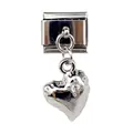 Polished stainless steel modular link with heart pendant and sparkling zircon stone - Silver Heart Rhinestone Style (000062-12)
