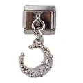 Italian charm bracelet module in silver metal with zircon-studded crescent pendant - Crescent Pendant (000065-2)