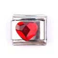 Italian charm bracelet link made of stainless steel with a red heart-shaped gemstone - Red Heart