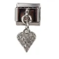 Italian style silver modular charm bracelet with sparkling heart wing pendant - Heart Pendant (000065-3)