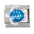 Italian charm link featuring 925 silver sea turtle with blue enamel on steel base - Blue Enamel Turtle 925 Stamped Style (00005-26)