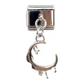 Italian style silver stainless steel link charm featuring a unique melting moon pendant - Silver Melted Moon Style (000062-14)