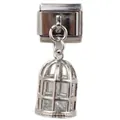 Detailed view of a silver-tone birdcage charm with sparkling zircon for modular bracelets - Birdcage Pendant (000065-4)