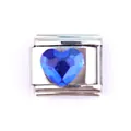 Italian charm bracelet link in stainless steel with a blue heart-shaped crystal inlay - Blue Heart