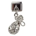 Detail van zilveren vleugelhanger met zirkonia voor modulaire Italiaanse armband - Waterdruppel Hanger (000065-5)