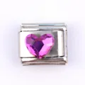 Italian charm link with a purple heart-shaped crystal on a silver stainless steel base - Magenta Heart