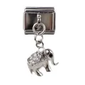 Detail van zilveren Italiaanse bedelschakel met olifanthanger en glanzende kristallen - Olifant Hanger (000065-7)