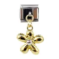 Detailed close-up of a gold five-petal flower charm on an Italian modular link - Two-tone Five-petal Flower Style (000062-19)