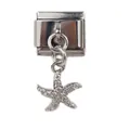Detailopname van Italiaanse modulaire charm met sprankelende zeester-hanger in zilver - Zeester Hanger (000065-10)