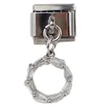 Detail van zilveren Italiaanse charm met ronde hanger van baguette geslepen zirkoon - Baguette Cirkel Hanger (000065-11)