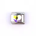 Maillon de charme italien en acier inoxydable avec cœur en cristal irisé AB - Cœur Arc-en-ciel AB