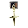 Detail of Italian charm link featuring silver base and golden four-point star pendant - Two-tone Four-pointed Star Style (000062-21)