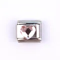 Maillon de bracelet italien avec cristal cœur rose sur base en acier inoxydable - Cœur Rose