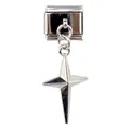 Detail of a stainless steel Italian charm bracelet link with a hanging North Star pendant - Silver Four-pointed Star Style (000062-22)