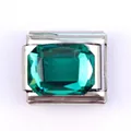 Maillon de charme italien avec pierre rectangulaire vert émeraude sur base en acier - Rectangle Vert Émeraude
