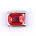 Maillon de charme italien en acier inoxydable avec pierre de cristal rouge rectangulaire - Rectangle Rouge