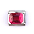 Maillon de bracelet italien en acier inoxydable avec une pierre précieuse rose rouge facettée - Rose Vif Rectangle